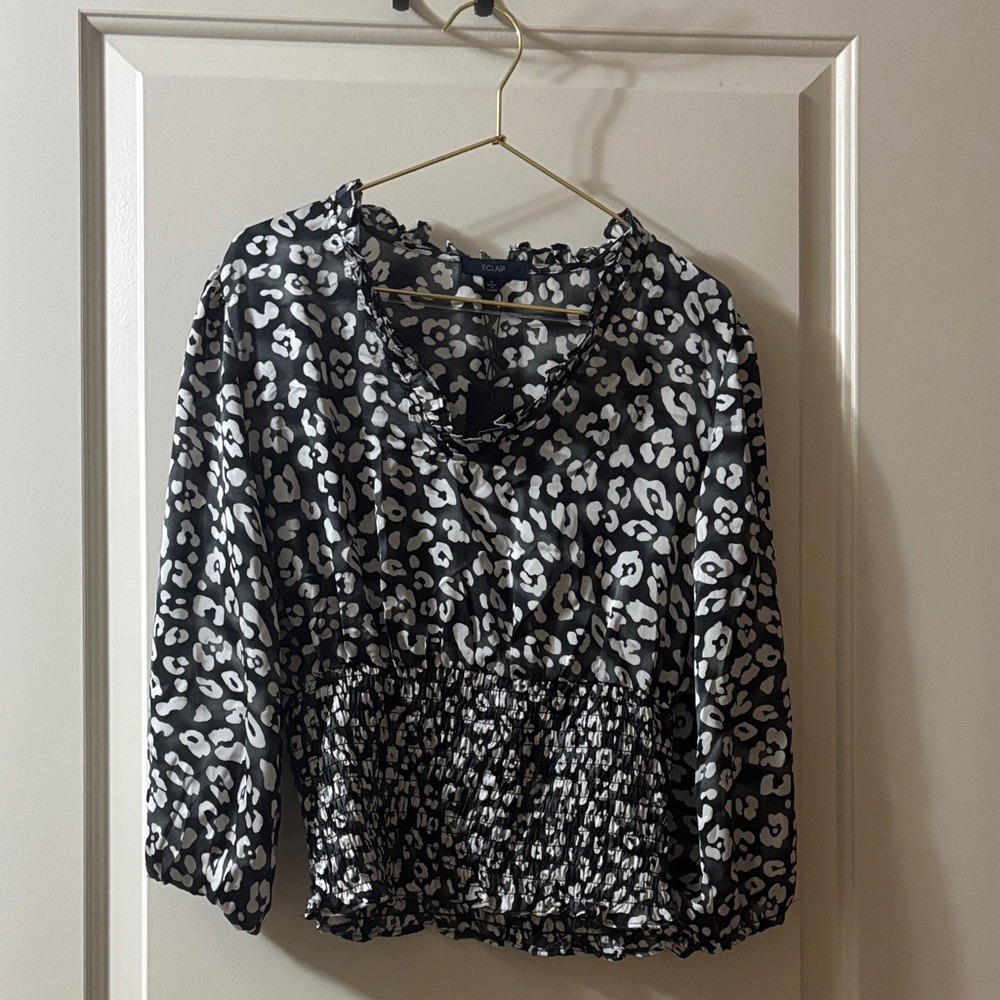 Chic Black and White Animal Print Blouse